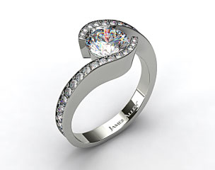 14k White Gold Bypass Pave Set Diamond Engagement Ring